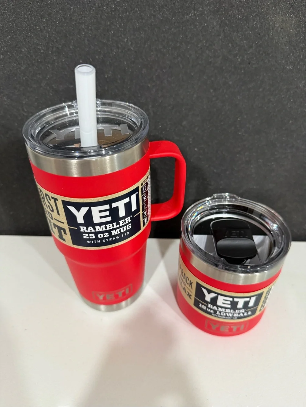Yeti Rambler Rescue Red 25 oz Straw Mug with 10 oz Lowball